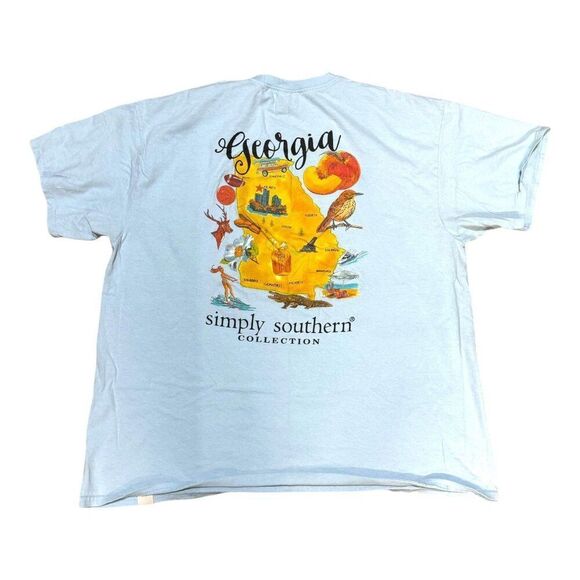 Simply Southern Georgia Map Graphic T-Shirt XXL 100% Cotton Light Blue Peaches - Picture 5 of 8